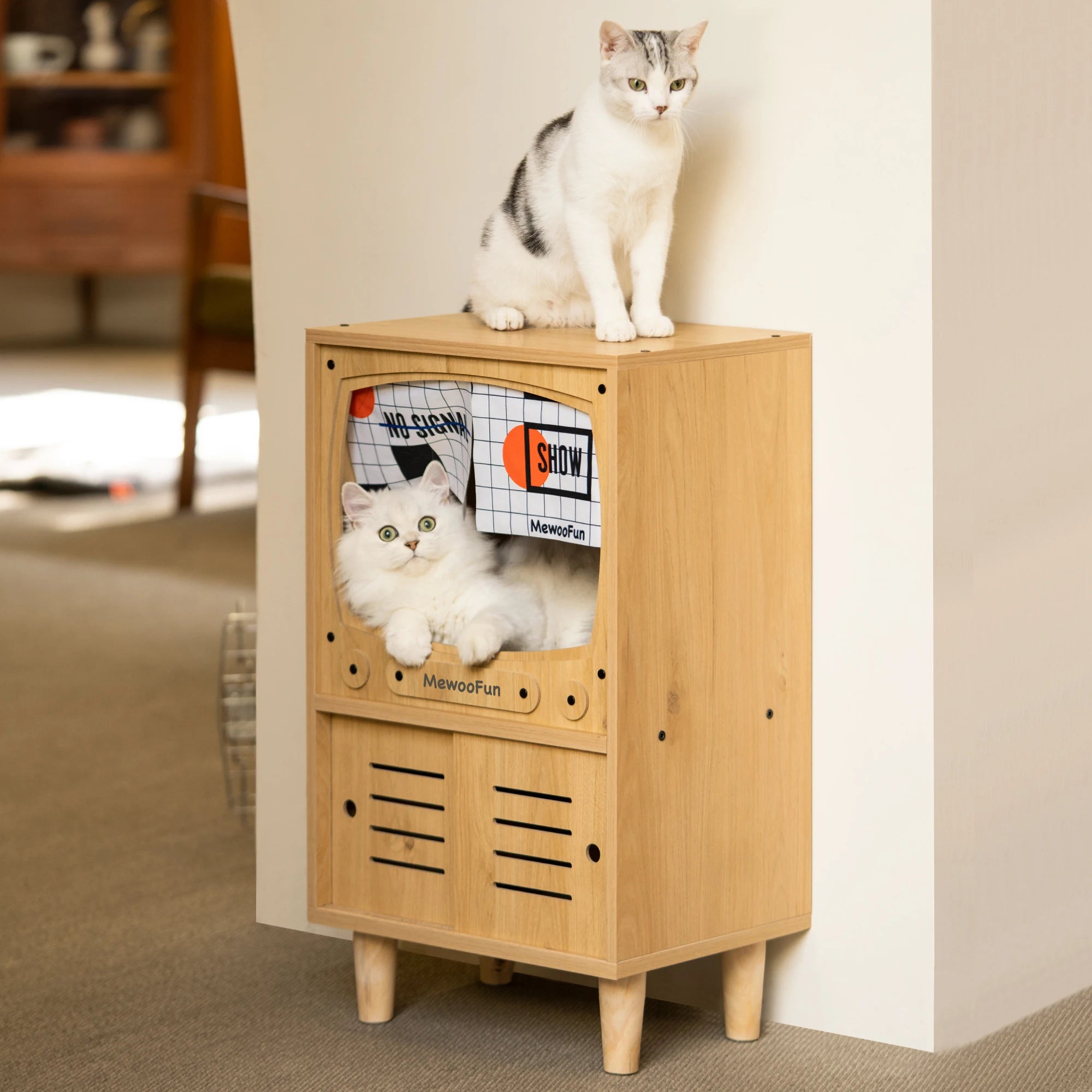 Wooden Cat House Decor