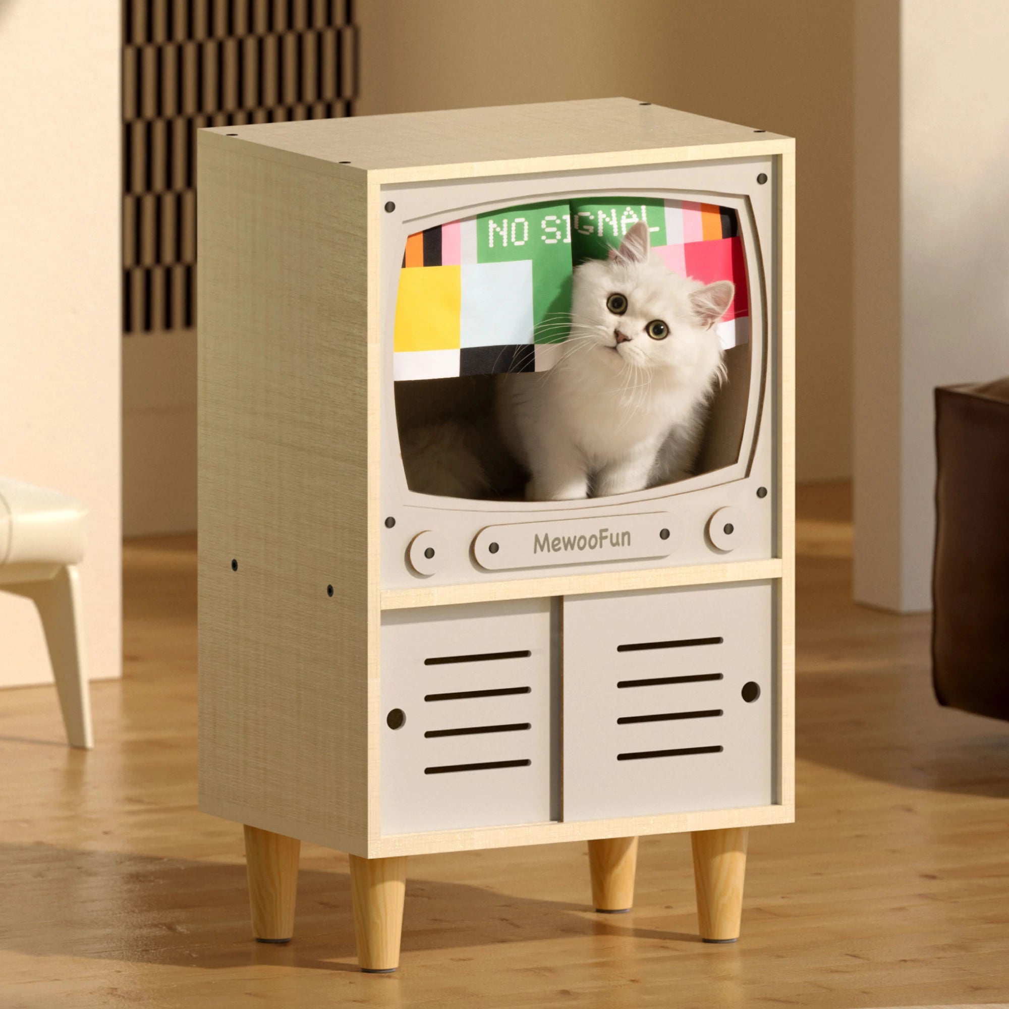 Wooden Cat House Decor